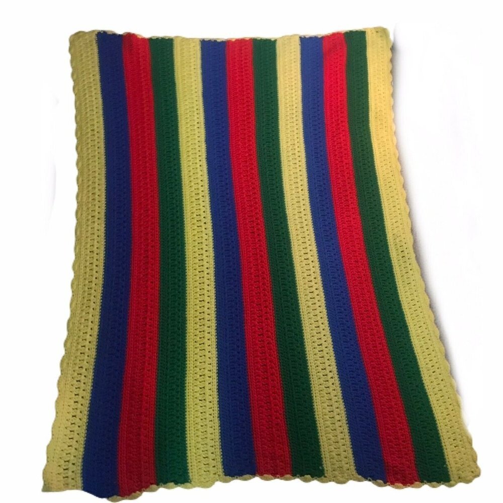 Handmade Rainbow Stripe Crochet Boho Blanket Throw Colorful Multi Acrylic - Picture 2 of 6